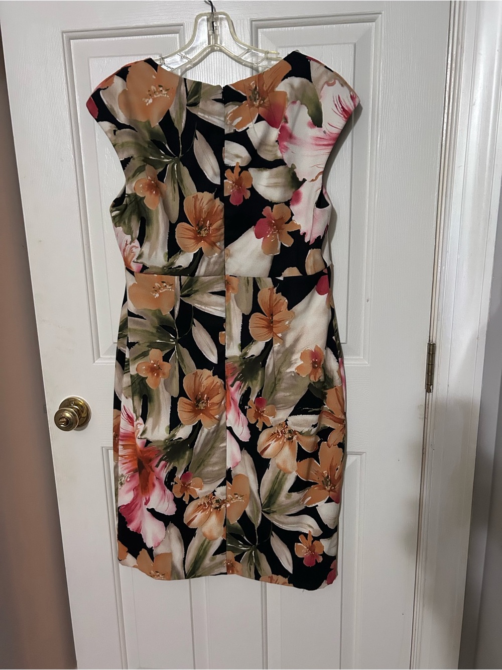 connected apparel Black Floral Midi Dress with Peach and Pink Blooms - Picture 3 of 3